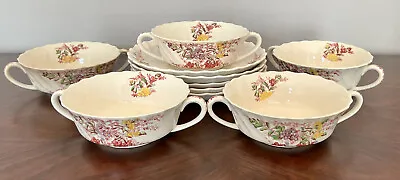 Buy COPELAND SPODE FAIRY DELL SET OF 5 CREAM SOUP BOWLS AND SAUCERS-1940’s OLD MARK • 94.65£