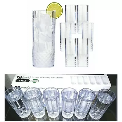 Buy 12 Pk Clear Crystal Effect Long Drink Glasses Plastic Highball Tumblers Reusable • 18.95£