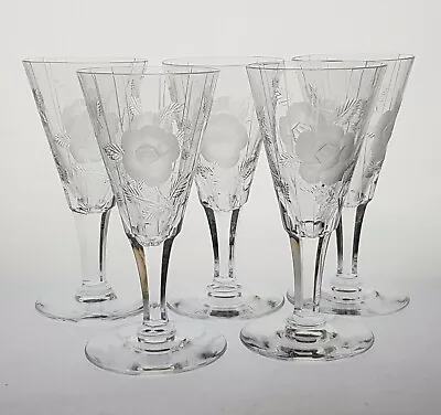 Buy 5 X Vintage Webb Corbett Sherry Glasses WEC6 Rose Pattern • 39.95£