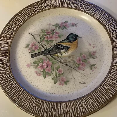 Buy Retro Vintage Purbeck Pottery ‘Brambling’ Large Dinner Plate Bird Flowers Floral • 10£