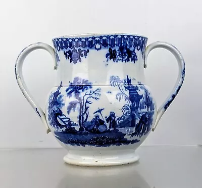 Buy Antique 19c Flow Blue Pearlware Pottery Loving Cup Victorian Twin Handled China • 145£