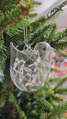 Buy Gisela Graham Glass Bird Hanging Christmas Tree Decoration With Mistletoe • 4£