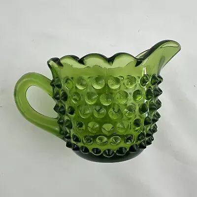 Buy Vintage Mid-Century Small Green Glass Hobnail Handled Creamer • 5.23£