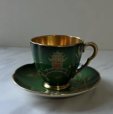 Carlton London White Black Green Marble Effect Porcelain Tea Coffee up with Bamboo Wooden Saucer and Gold Spoon Black 