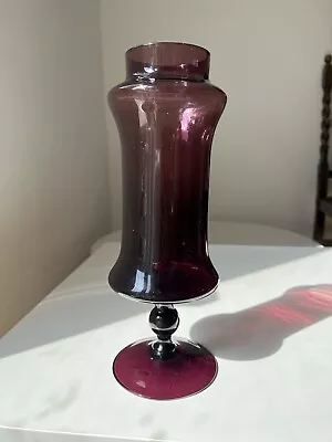 Buy Mid Century Modern Art Glass Vase Amethyst Purple Unusual Tall Vintage Handblown • 25£