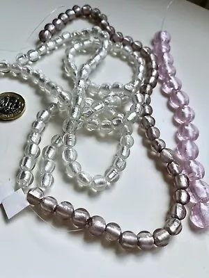 Buy Job Lot Foil Lined Lampwork  Glass Beads 6mm & 8mm Clear, Lilac & Pink Coins • 8£