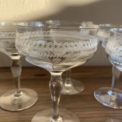 Buy Set 5 Vintage Etched Coupe Glasses Champagne Delicate  5  Clear Sparkling Wine • 71.65£