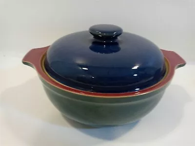 Buy Denby Harlequin Green Blue & Red Round Covered Vegetable 11 Inch • 17.05£