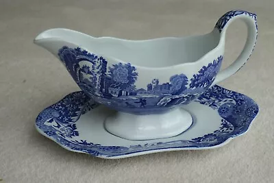Buy Spode Italian Blue And White Sauce/Gravy Boat On Stand • 27£