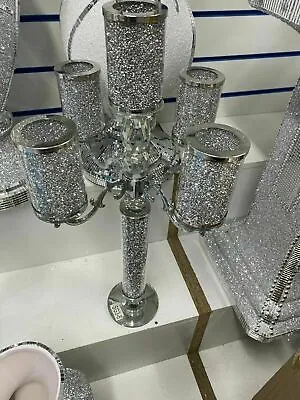 Buy Crushed Diamond Crystal Filled 5 Candle Holder Crystal Bling Romany Candelabra • 49.99£