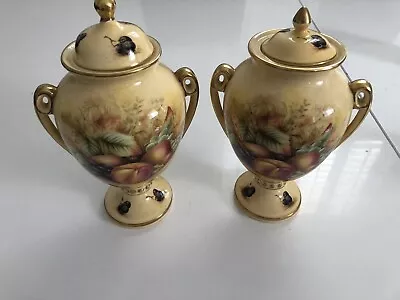 Buy AYNSLEY Orchard Gold Pattern 2 Handled Lidded Urn/Vase X 2 • 35£