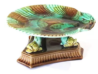 Buy Majolica Pottery Shell & Dolphin Pedestal Stand Cake Plate Tazza Comport Damages • 19.95£
