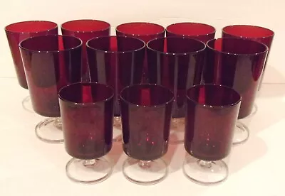 Buy 12 FOOTED GLASSES STEMWARE Vintage Ruby Red Dinner TableWare Arcoroc, France • 35.45£