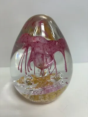 Buy Glass Paperweight Large Vintage Egg Shaped Pink Flower Fountain • 7.50£