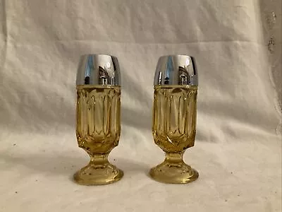 Buy Vintage Anchor Hocking Fairfield Amber Glass Footed Salt & Pepper Shakers • 9.59£