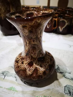 Buy Fosters Honeycomb Pottery Brown Drip Glaze Vase 14cm High  10cm Base Dia • 3£