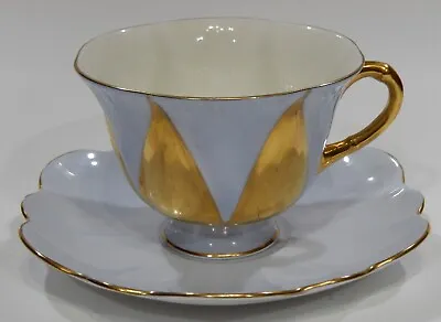 Buy Rare SHELLEY HARLEQUIN FOOTED DAINTY CUP & SAUCER GOLD PANELS & BABY BLUE Color  • 180.09£