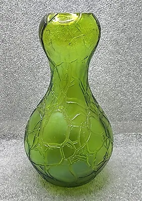 Buy Antique Kralik Bohemian Glass Rough Crackle Green 6  Vase Loetz • 90.43£