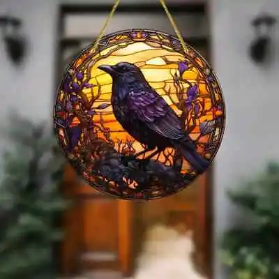 Buy Raven Crow Design Suncatcher Stained Glass Effect Home Decor Christmas Gift • 6.95£