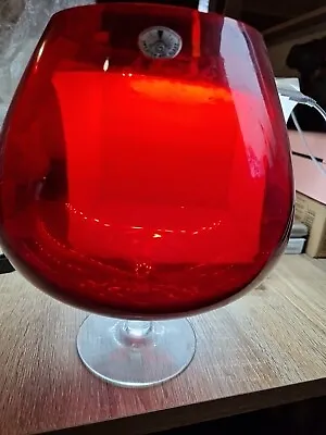 Buy Large Vintage Swedish Art Glass Red Oversize Brandy Glass Vase 22cm High • 20£