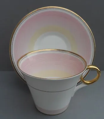 Buy A Shelley Art Deco  Pink Swirls  12649 Regent Shape Tea Cup & Saucer. C.1937. • 65£