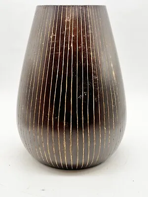 Buy Vintage African Carved Wood Wooden Vase Brown Ribbed Design • 22.99£