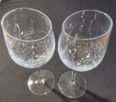 Buy Set Of 2 Beautiful Angled Rim Clear Crackled 9  Wine Glasses. • 19.29£