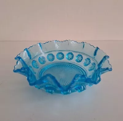 Buy Davidson Blue Glass Blackberry Fluted Frilled Dish Bowl Vintage Art Deco 13x4cm • 9.50£