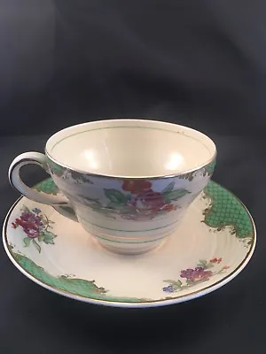 Buy VINTAGE BOOTHS SILICON China  Floral Pattern In Green & White Cup & Saucer 150mm • 7.99£