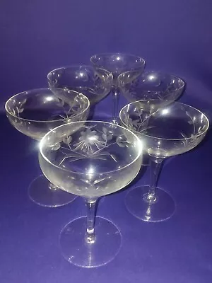 Buy Vintage 50s Sasaki Crystal Wheat Stem Champagne Glasses Set Of 6 • 83.93£