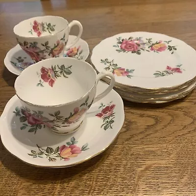 Buy Roslyn Fine Bone China Tea Set Pink Rose & Gold Tea Cups Collectible Vintage • 15£
