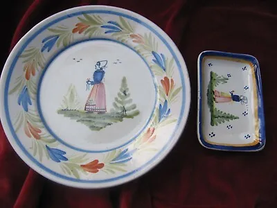 Buy HB Quimper Pottery Plate And Tray (c1920-1930) - Great Condition • 22£