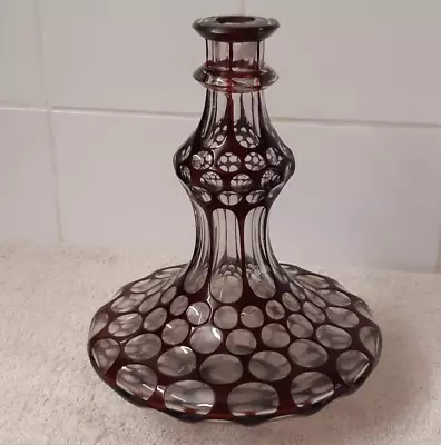 Buy Antique Bohemian Red Cranberry Cut To Clear Glass Decanter With No Stopper • 129.99£