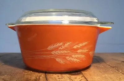 Buy Orange Wheat Sheaf Pyrex Casserole Oven To Tableware With Handles & Lid 4  X 7  • 22£