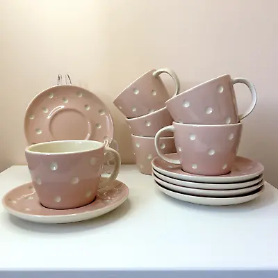 Buy 6 X TG Green Cornishware Pink Domino Teacup And Saucer Set RARE • 50£