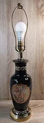 Buy Art Of Chokin Table Lamp 24K Gold Trim Black Pottery & Gold Hemming Bird Vintage • 38.45£