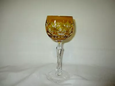 Buy Vintage Czech Bohemian Amber Cut To Clear Crystal Wine Glass • 18.97£