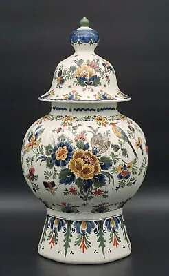 Buy MAGNIFICANT Porceleyne Fles/Royal Delft Lidded Ginger Jar Vase With Bird 1972 • 269.28£