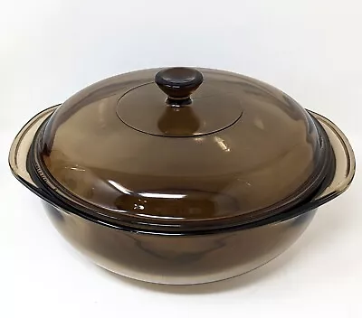 Buy Pyrex 024 2L Amber Translucent Brown Glass Round Bowl Casserole Dish Lid Handles • 20.74£