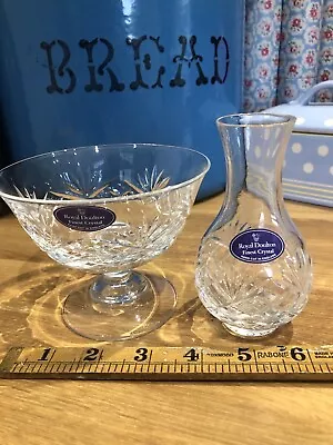 Buy Royal Doulton Crystal Glass Pedestal Bowl / Trinket Dish & Bud Vase • 18£