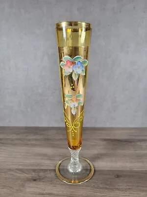 Buy Bohemian Gold Gilt And Hand Painted Enamel Amber Crystal Champagne Flute • 43.16£