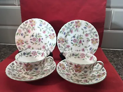 Buy Two Minton Haddon Hall Trios Cup Saucer Side Plate Green Trim • 14.99£