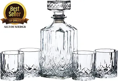 Buy Whisky Decanter Glass Gift Set 900ml Decanter W Silicone Seal Stopper & Tumblers • 23.99£