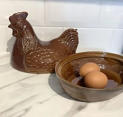 Buy Vintage HONITON Pottery Devon Chicken Hen On Nest Egg Holder EXCELLENT CONDITION • 11.50£
