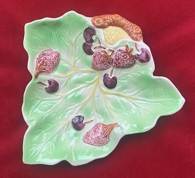 Buy Vintage 1950-60s Green Painted Leaf Plate With Strawberries, Carlton Ware • 4.99£
