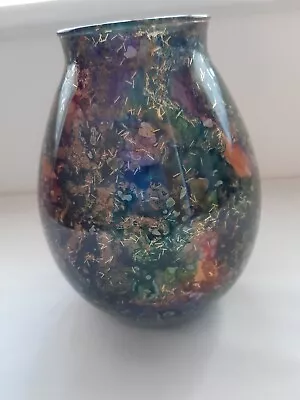 Buy Laque Line Hand Crafted Glass Vase Made In France Unique Piece Vintage Foiled  • 31.99£