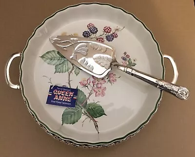 Buy Vintage Mayell Flan Dish With Queen Anne Silver Plated Holder & Server Tableware • 10£