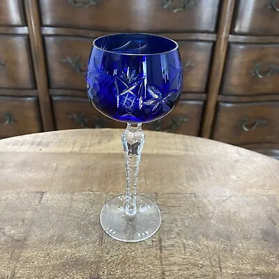 Buy Vtg  Ajka Cobalt Blue Hock Wine Glasses 7.75” Cut To Clear Bohemian Czech Glass • 72.29£