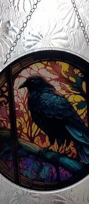 Buy Black Crow Gothic  Stained Glass Effect Sun Catcher Roundel New    • 2.50£