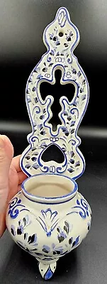 Buy Vnt Italy Ceramic Holy Water Font Blue White Wall Pocket Vase • 78.62£